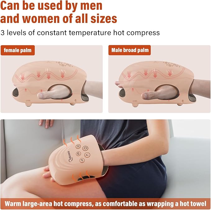 cotsoco Hand Massager - 3Massage Sizes, Cordless Hand Massager with Heat & Compression for Arthritis and Carpal Tunnel, Gift for Men Women Family Friends, Relaxation at Home, Office, Outdoors, Pink