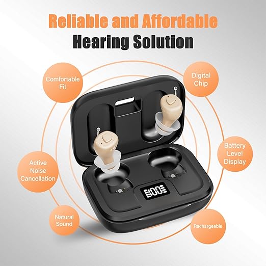 Digital Rechargeable Invisible Hearing Aids for Seniors | Crystal Clear Sound | Intelligent Noise Reduction | Ergonomic Comfort Fit | One-Button Control | Up to 100H Battery Life