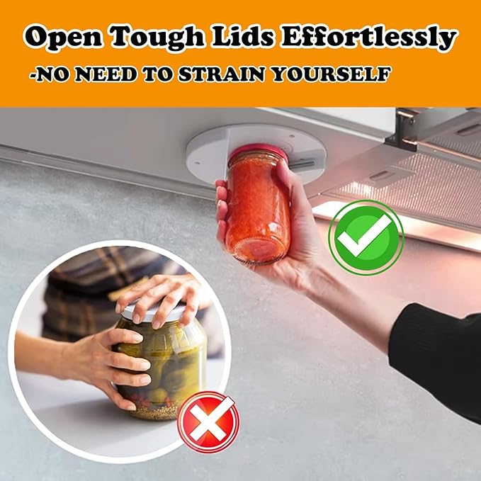 Upgraded Jar Opener, Under Cabinet Jar Opener Tool, Bottle Opener for Seniors, Cap Openers for Arthritis or Weak Hands, One Handed Opener Gadgets, Essential Kitchen Gadgets for Home Assistance