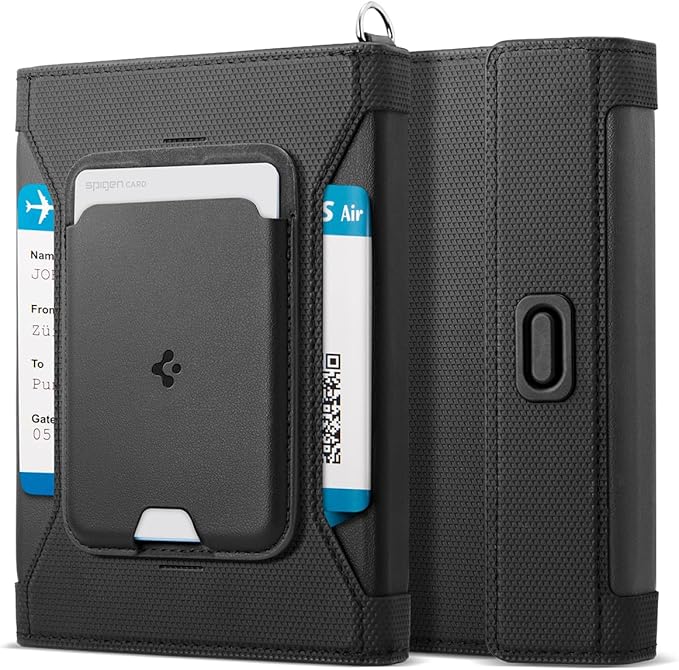 Spigen Life Passport Card Cover Holder, RFID Blocking | Travel Document Organizer, SIM Card Pin Included - Black