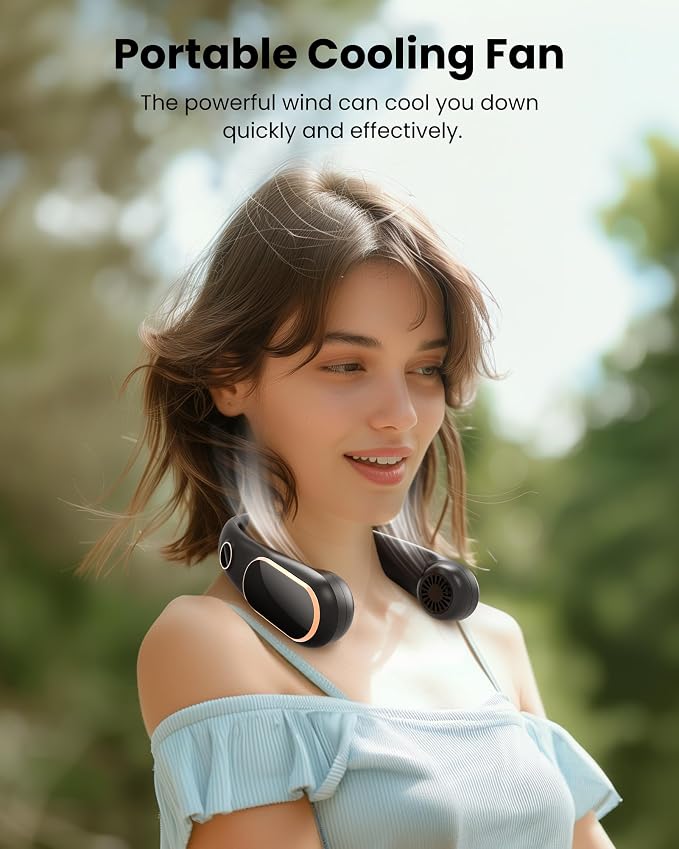 Koonie Neck Fan Rechargeable, Personal Portable Fan Battery Operated, Hands Free Wearable USB Neck Cooling Fan for Indoor Outdoor, Width Adjustable, Digital Display, 4-12h Working Time