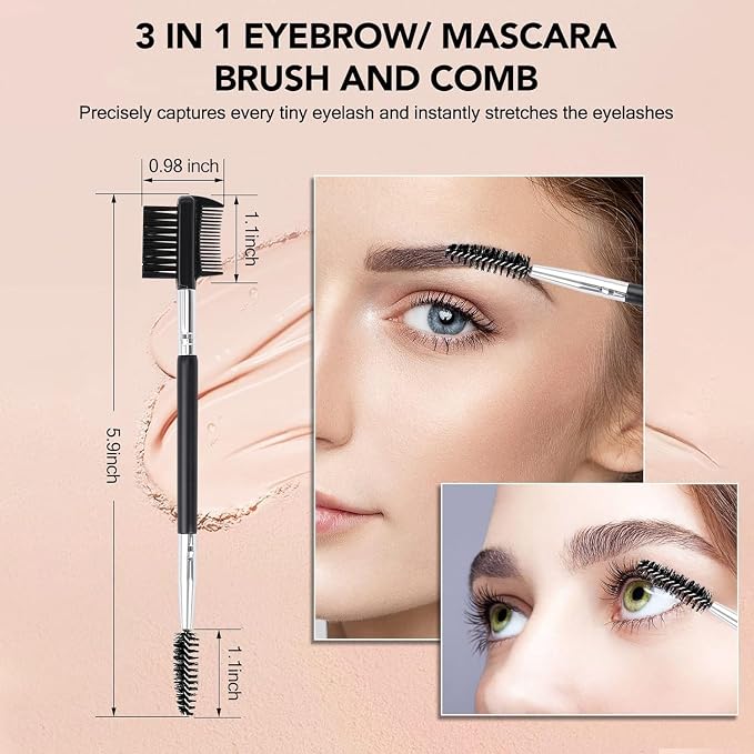 2pcs Eyebrow Eyelash Shaper Eyebrow Brush Comb Double Head Brush Makeup Grooming Tool Cosmetic with 3 Different Spoolie Brushes for Separating Lashes, Eliminating Mascara Clumps, Grooming Brows