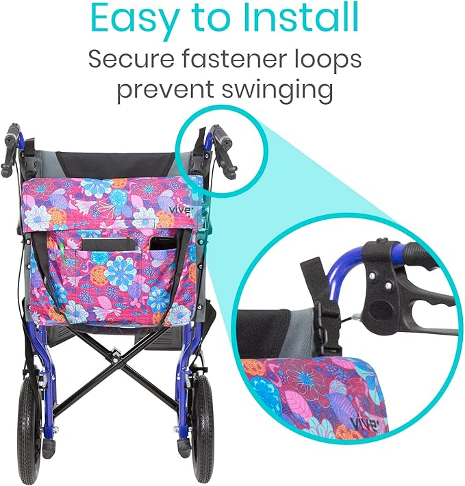 Vive XL Wheelchair Bag - Waterproof, Scratch-Resistant, Double-Stitched, Machine Washable Accessory for Adults, Seniors, 15 Colors - Storage Walker Backpack to Hang on Back of Wheel Chair