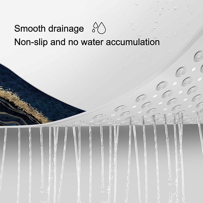 LNOND Marble Bath Tub Mat Non Slip, Extra Long 40 X 16 Inch Anti Slip Mat for Bathtub, Blue Luxury Marble Shower Mat with Drain Holes and Suction Cups, Machine Washable