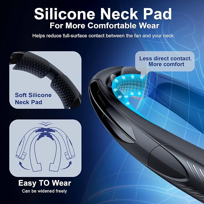 Portable Neck Fan with Reading Light, 6-Speed Wearable Fan, 6000mAh USB-C Rechargeable Hands Free Fan, Summer Gifts for Men Women, for World Cup, Outdoor Work, Travel, Camping - Navy Blue