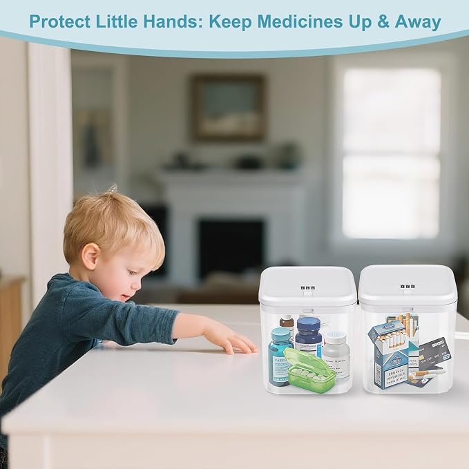 Lock Box for Medicine & Snacks - Childproof Storage Box with Combination Lock, Secure Organizer for Pills, Fridge Food, Phone, Vitamins | Portable Safe for Home, Office, Travel (5.5x5.5x6.3in)