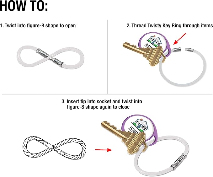 Lucky Line 5” Twisty Lock Key Ring, Flexible Nylon Coated Steel Wire Loop, Corrosion-Resistant and Durable, Clear, 5 Pack (8111005)