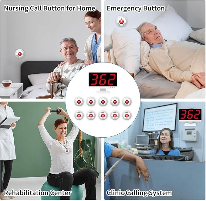 Emergency Call Buttons with 15 Alert Call Buttons -1000FT, Wireless Call Bell for Eelderly with 1 Display Receiver,Caregiver Pager Calling System for Medical Clinic Nurses Station Assisted Living