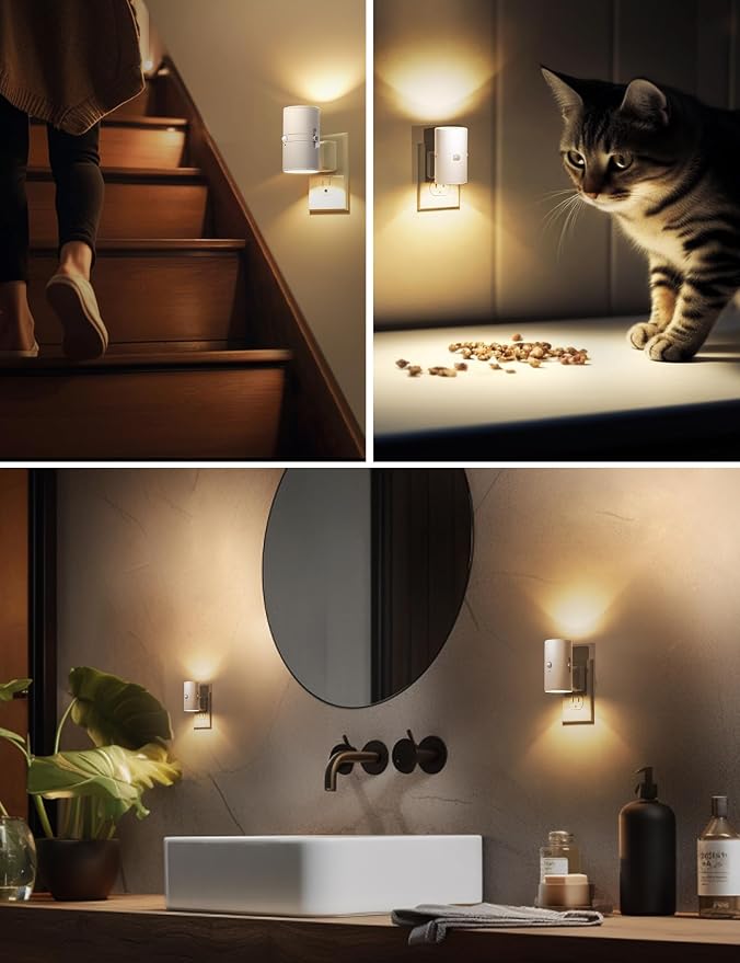 L LOHAS LED Motion Sensor Night Light, Motion Sensor Light Indoor, Dimmable | Nightlight Plug in, Motion Activated Night Light for Bathroom Hallway Bedroom Nursery Kids Elderly [3000K,White Shade,2 Pack]