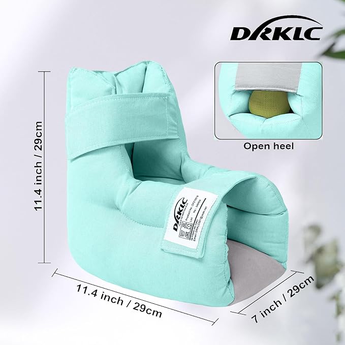 Heel Protector Cushion Pillow to Relieve Pressure from Sores and Ulcers, Adjustable Foot for Bedridden Patients Supplies, Ankle Pillow for Heel Pain (Light Green - 1 Pairs)