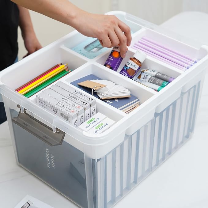 Citylife 17QT Clear Craft Organizers and Storage Box with Removable Tray | Stackable Art Supply Organizer Storage Bins with Lids for Beads, Markers, Sewing, Tools, Playdoh, Toys, Made in USA