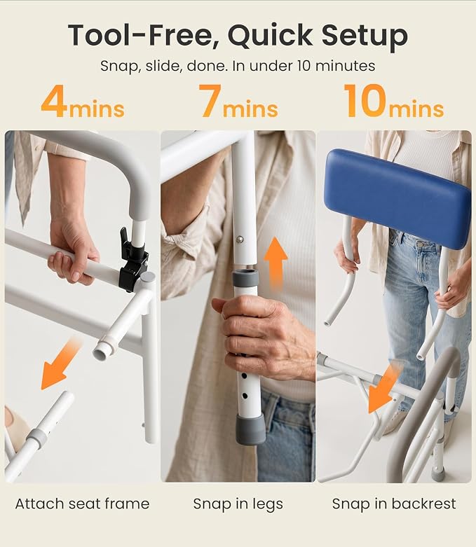 Vocic Drop Arm Bedside Commodes for Adults/Seniors/Disabled Users, YR11 LITE | Wide Adjust to 22.8" | Height Adjust to 23" | 400lb Capacity | Padded Seat | Motion Light | 6.3Qt Bucket with Lid