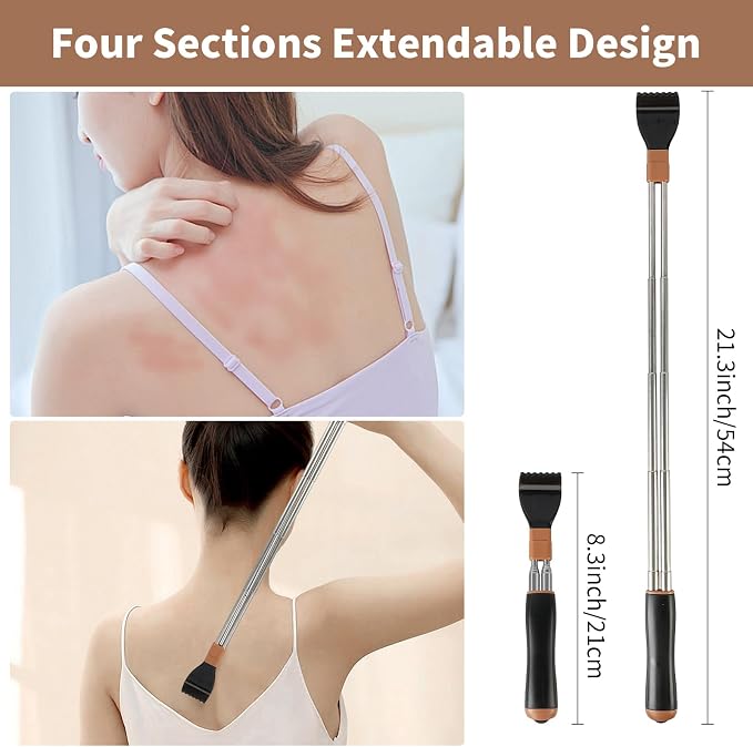 WOVTE 2Pack Extendable Dual Rods Back Scratcher for Men Women | Anti Rotation Design, Skin Friendly Resin Massage Head, Stocking Stuffers for Men Women Adults, Perfect Gifts for Men Women