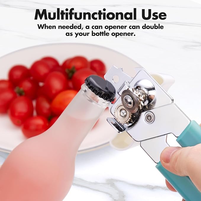Can Opener Manual, COKORA Can Openers Hand Held with Comfort Anti-Slip Handles, Heavy Duty Stainless Steel Can Opener Smooth Edge and Bottle Openers, Easy Turn Can Openers for Seniors, Kitchen, Green