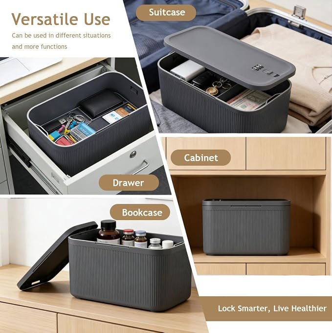 Lockable Storage Medicine Lock Box, 5cm Taller Combination Lockable for Code Medicine Safe Phone Jail Snacks Pill Safe Lockbox Small Cash Box with Locks for Home Fridge Office School Travel