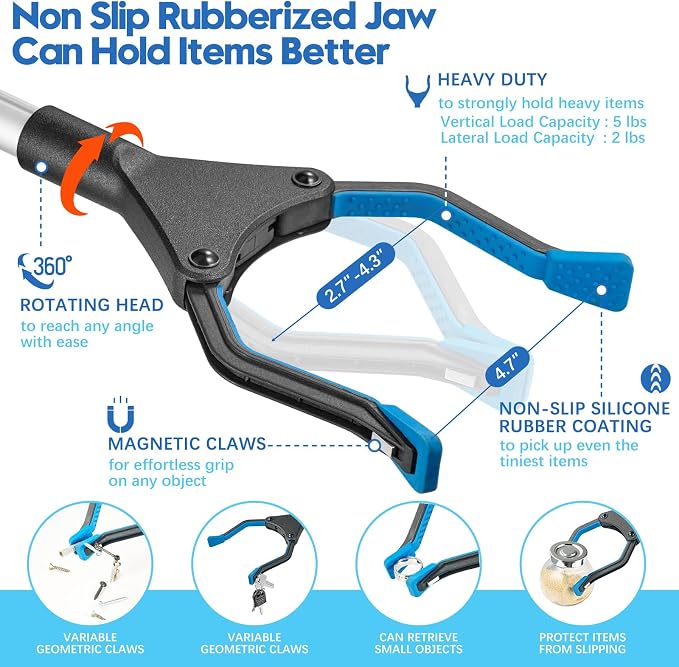 32 Inch Grabber Reacher Tool, Grabbers for Seniors Heavy Duty, Trash Picker Upper Grabber, Collapsible and Easy to Store, Wide Jaw, Grips Items Easily and Securely