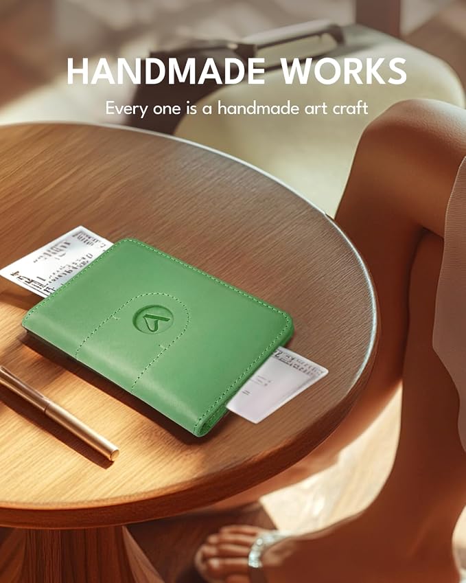 ALLIVE Passport Holder for Travel, Genuine Leather Passport Holder with AirTag Slot for Women and Men, Passport Cover Wallet Travel Must Haves Airport Essentials,Travel Gifts, Green
