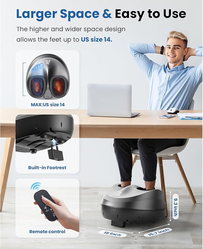 BOB AND BRAD Foot Massager Machine with Heat and Remote, Fits up to Men Size 14, Electric Shiatsu Deep Kneading Foot Massager, Relieve for Plantar Fasciitis and Neuropathy Pain, FSA Eligible