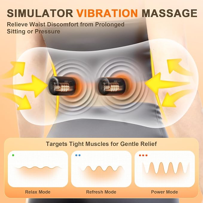 FunBy 3-in-1 Electric Lumbar Support Pillow,Triple Fusion Back Massager with Heat,Vibration&Traction,Back Support Pillow for Bed and Chair,Lumbar Support Pillow for Lower Back Pain Relief-LightGray