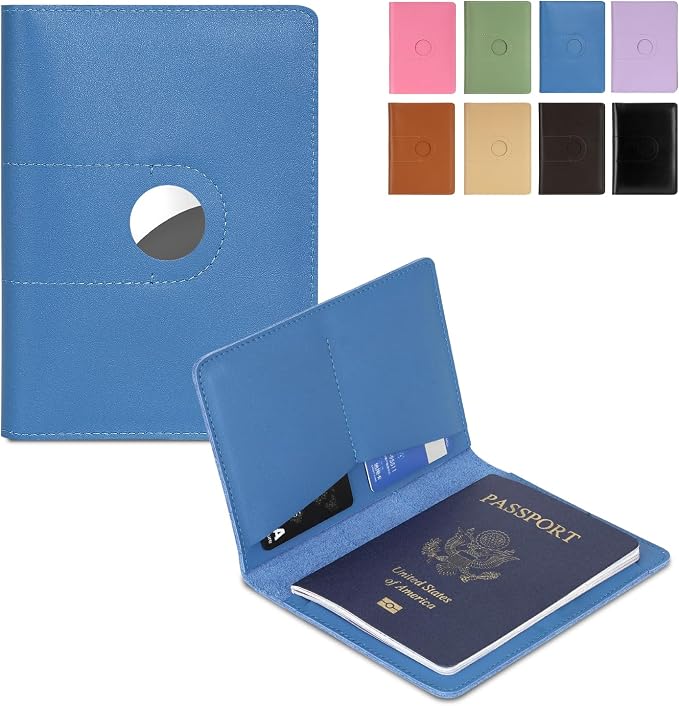 Full Grain Leather Passport Holder Cover for Men and Women Travel, Passport Wallet with AirTag Slot, Travel Must Haves Essentials Genuine Leather Passport Covers Gifts