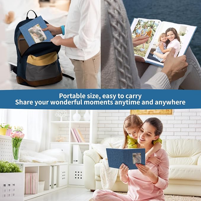 vivinin 2 Pack Photo Album 4x6, Linen Cover Photo Book, Small Photo Album Book for 36 Pockets Hold 72 Pictures, Picture Book for Photos Family Anniversaries Baby Vacations（blue）