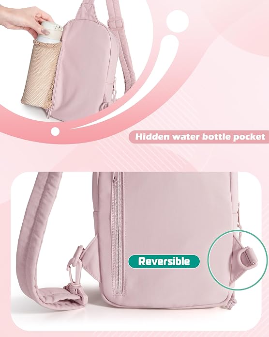 Smasrob Puffer Sling Bag for Women with RFID Blocking Pocket | Hidden Water Bottle Holder, Small Crossbody Bag with Multiple Pockets
