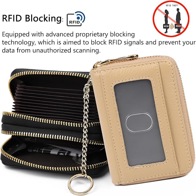 imeetu RFID Credit Card Holder, Small Card Wallet Women, Leather Card Case | Genuine Leather Women's Card & id Cases, Change Coin Purse with Zipper Keychain id Window, 20 Colors & 3 Styles, Daily, Gifts