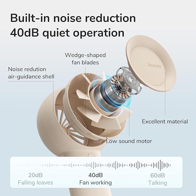 JISULIFE Portable Handheld Turbo Fan Rechargeable 4000mAh 5-Speed (Brown) | Up to 16H max cooling, Personal Battery Powered Pocket Fan for Travel/Outdoor/Vacation/Concerts, Birthday Gifts for Women