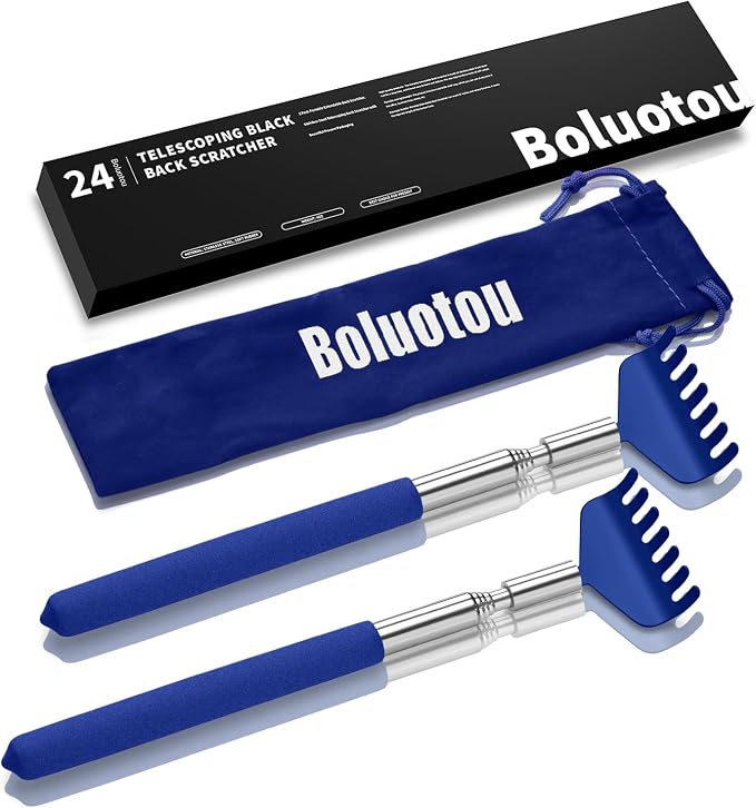 Kuvvfe 2 Pack Extendable Back Scratcher, Stainless Steel Telescoping,Blue | Portable Extendable Back Scratcher, Stainless Steel Telescoping Back Scratcher with Beautiful Present Packaging