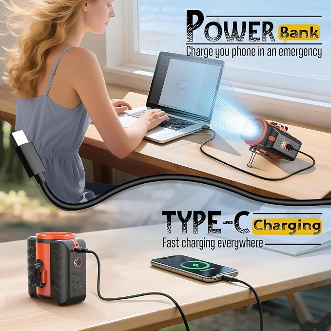 Portable Rechargeable Wearable Belt Fan with 5 Wind Speeds, LED Light, Strong Cooling Airflow for Camping, Work, Travel, Powerful and Lightest Portable Waist