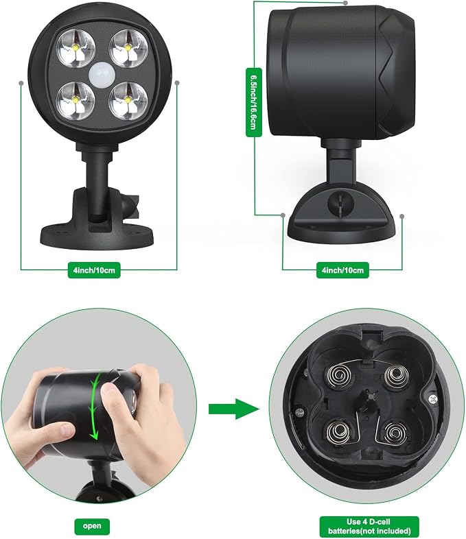 Motion Sensor Outdoor Lights, Battery Operated Outdoor Light, 600LM Motion Detector Lights for Outside, 6000K LED Security Light Battery Powered Spotlight for House Wall, Black(2 Pack)