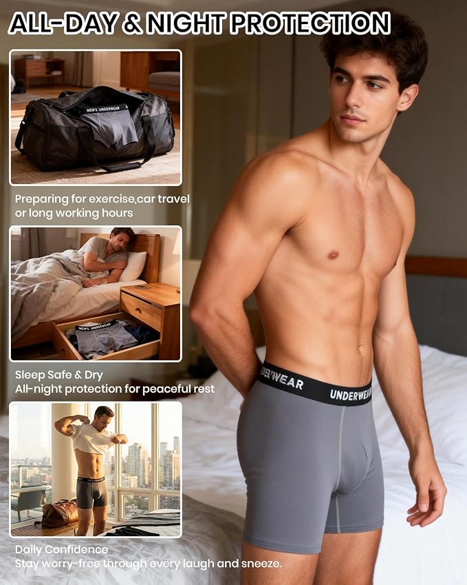 Men's Incontinence Underwear, 100ML Absorb Leakproof Boxer Brief | With Upgraded Fast-Absorbing Core, Washable Reusable Cotton Incontinence Briefs for Men, Bladder Leak Protection 3 Pack/4XL