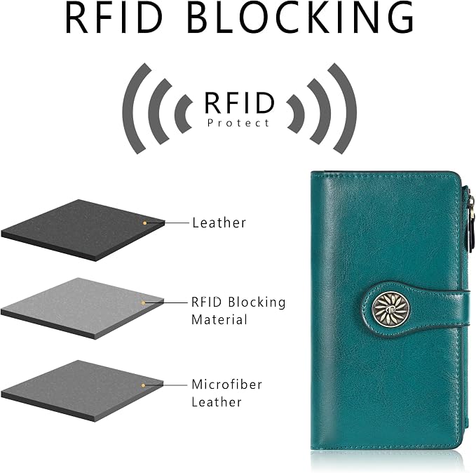Travelambo Women's Wallet RFID Blocking Trifold Clutch Large Capacity Credit Card Holder Travel Purse
