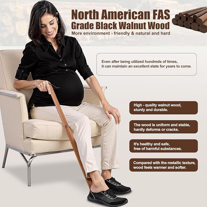 Wooden Shoe Horn Long Handle 15in 29.53in,Fas-Grade Walnut Wood Extra Long Handled Shoehorn For Men Women Seniors