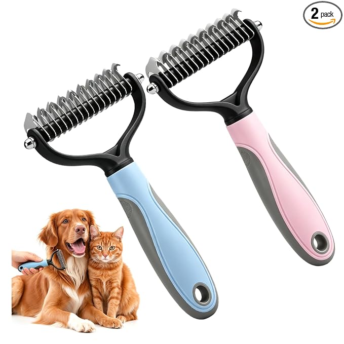 2PCS Pet Pro Grooming Dual-Sided Pet Pro Grooming Tool, Cat Brush Rake and Long Haired Dog Brushes, Pets Knotter Dogs and Cats for Grooming Hair Pets Tools