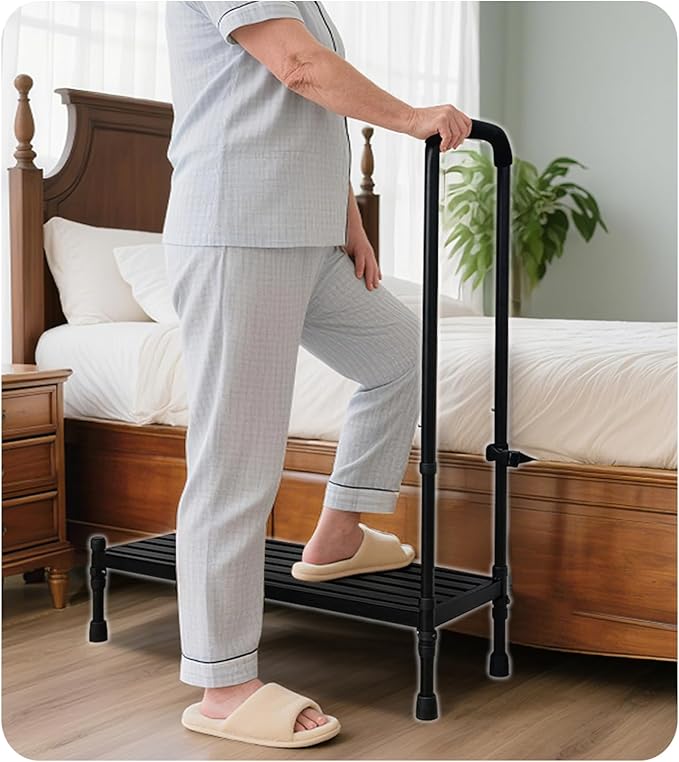 Medical Step Stool with Handle, Bed Step Stool for Elderly, 30.5" Long Bedside Steps for High Beds, Heavy Duty Stepping Stools, Handicap Footstool with Adjustable Handrail for Bed, SUV, Bathtub