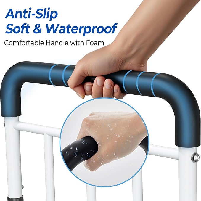 Bed Rails for Elderly Adults Safety - ASTM Approved, Adjustable Bed Cane with Non-Slip Ergonomic Handle & Storage Pocket, Bed Railings for Seniors Support 400 LBS, Tool-Free Assembly