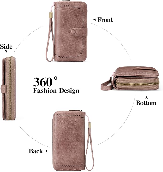 GAEKEAO Leather Credit Card Holder Wallet for Women RFID Blocking Large Capacity Bifold Zipper Card Case Organizer with Wristlet 45 Slots