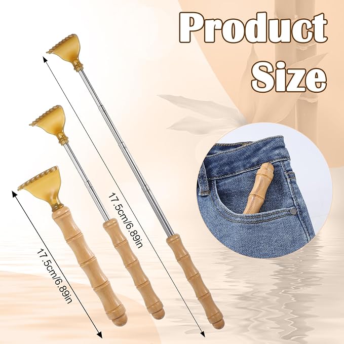 JJUNW Extendable Bamboo Backscratcher, Wooden Back Extendable Backscratcher | Classic Portable Stainless steel Bamboo Back for Men Women Body Scratcher for Adults