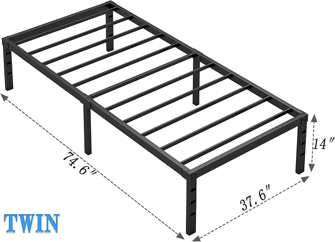 NEW JETO Metal Bed Frame,Twin Size Bed Frame with Storage Space,14 Inch | Heavy Duty Sturdy Mattress Foundation,Easy Assembly,No Box Spring Needed, Black