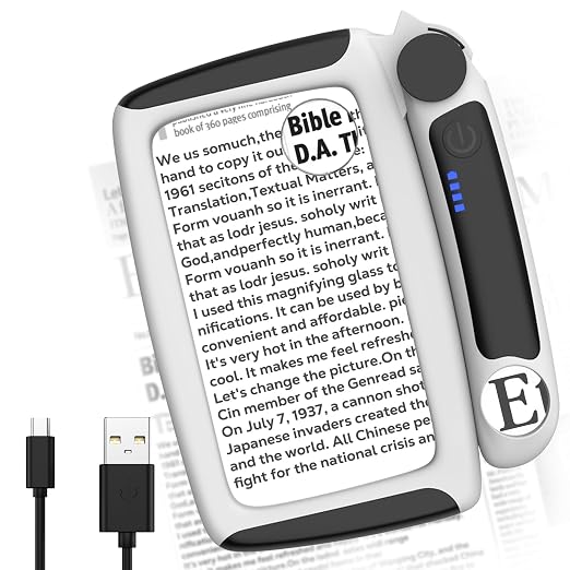 MoKo Magnifying Glass with Light, 5X/20X/45X Full-Page Magnifier | Rechargeable magnifying glass for reading has 20 LEDs, 3 light levels and a foldable handle; black finish.