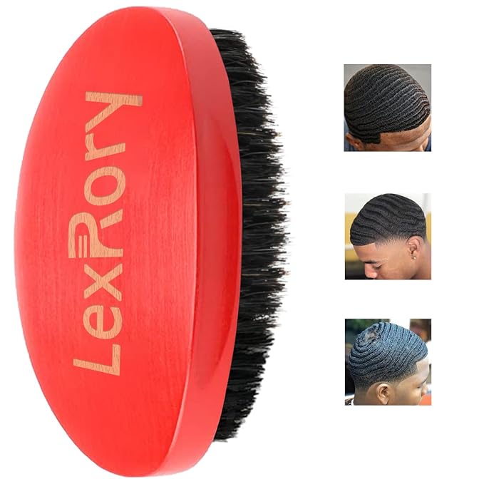 360 Curved Wave Brush - Medium Hard Palm Brush with Beech Wood and Boar Bristles for Men's Hair Styling and Beard Grooming (Red) | Beech Mix Nature Boar Bristle Hair Brush for Men's Styling and Beard Grooming (Red)