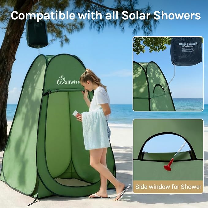WolfWise Pop Up Shower Tent for Camping Essentials, Compact & Lightweight | Portable Instant Changing Tent with Window & Carry Bag, Privacy Dressing Room Bathroom for Outdoor, 6'3"/6'11" H