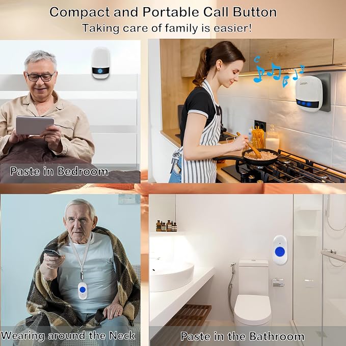 Caregiver Pager Wireless Call Button Call Bell Call Light Alert Button for Home/Elderly/Patients/Disabled Nurse Alert System Emergency Button 3 Plugin Receivers 5 Waterproof Transmitters