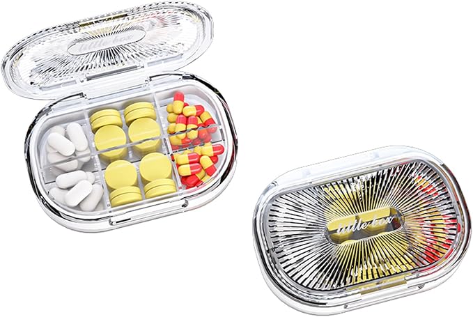 Small Pill Box, Moisture Proof Pill Case, Travel Pill Organizer for Pocket Purse, Daily Portable Medicine Vitamin, Fish Oil, Supplement (White)