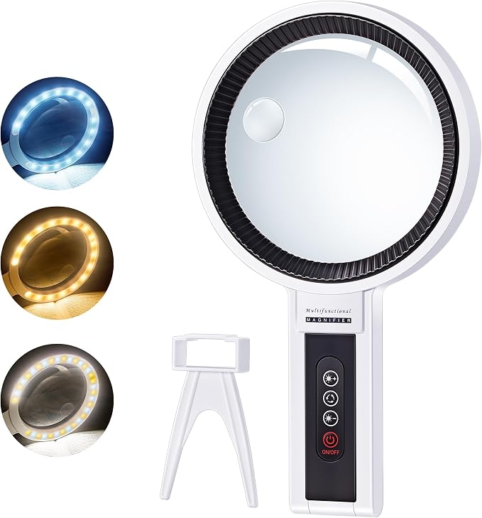 JARLINK Magnifying Glass with Light and Stand, 5.5-Inch Large Magnifier | 5.5-Inch Large Lens with 34 LED and Adjustable Brightness. Handheld and Stand Magnifier for Seniors Reading and Inspection