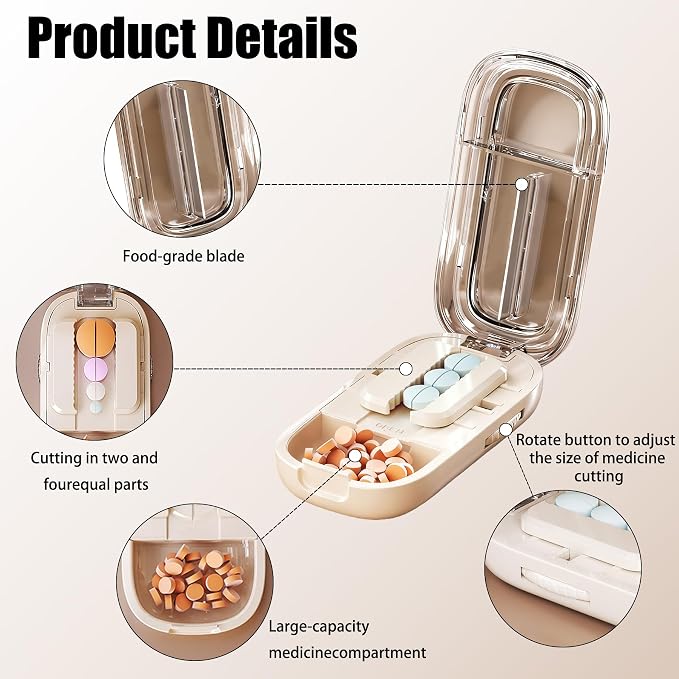 Pill Cutter Splitter for Small and Tiny Pills - Adjustable Pill Splitter with Centering Device for Cutting Multiple Pills, Accurate Alignment and Easy to Use (White+Black)