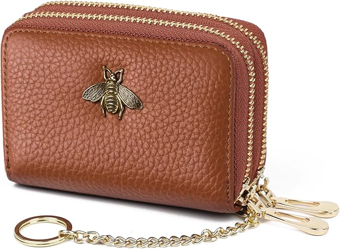 imeetu RFID Credit Card Holder, Small Card Wallet Women, Leather Card Case | Genuine Leather Women's Card & id Cases, Change Coin Purse with Zipper Keychain id Window, 20 Colors & 3 Styles, Daily, Gifts