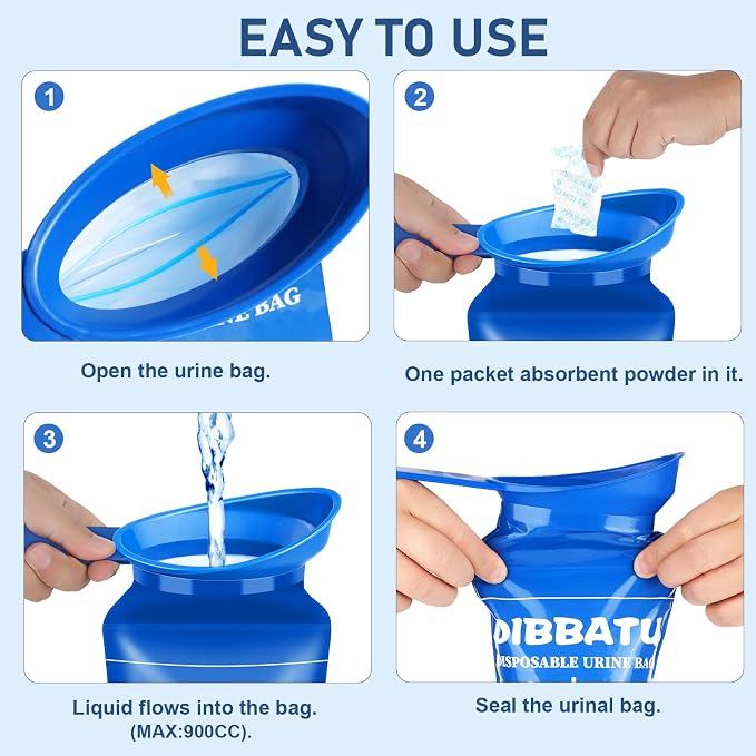 Disposable Urine Bag with Handle for Women/Men, 6/12PCS for Camping, Hiking | Female-friendly Curved Opening, Easier to Position,900ML Larger Capacity,Portable for Travel, Leak-proof Seal for Urine/Vomit