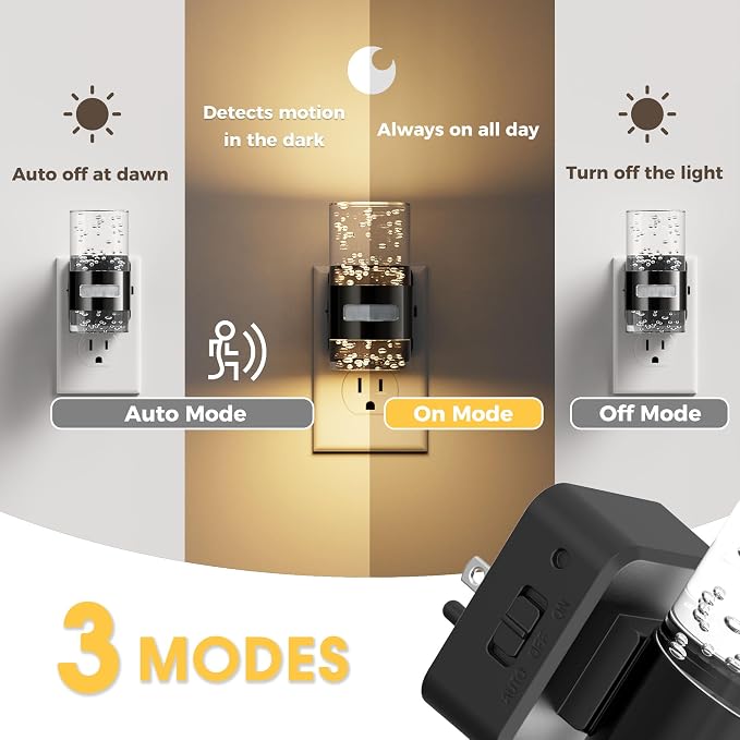 L LOHAS LED Motion Sensor Night Light,Dimmable Night Lights Plug into Wall | 2 Pack 3000K Night-Lights with 0-100 LM Adjustable, Acrylic Bubble Plug in Nightlights for Bathroom Hallway Nursery